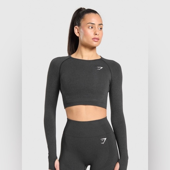 Gymshark Vital Seamless 2.0 Crop Top Black Marl - Picture 1 of 5